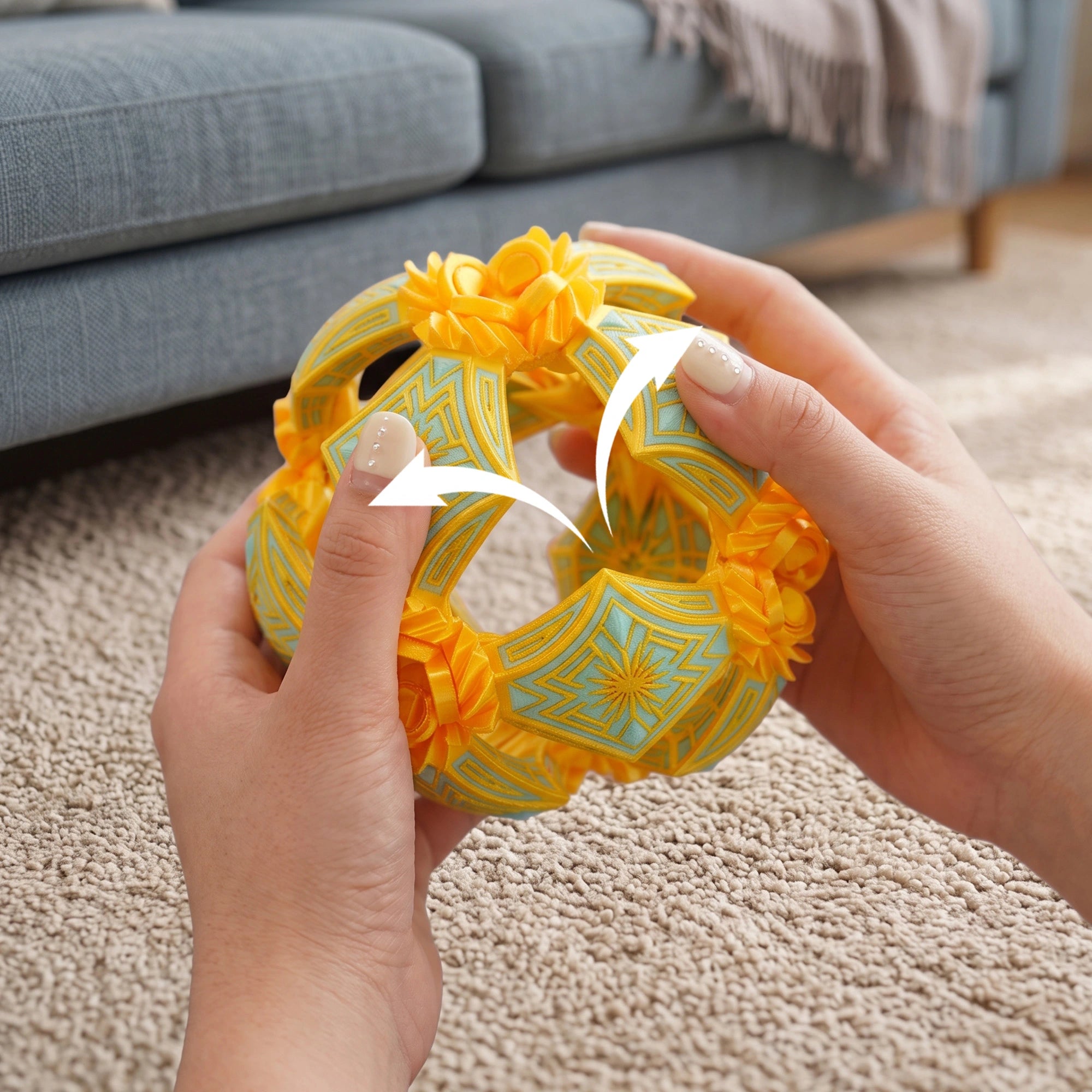 Hand holding a punk geometry fidget ball